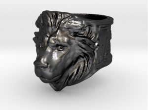 Shapeways' approximate  render of the lion ring in polished grey steel